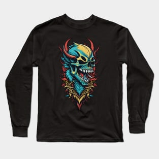 Vintage Colored Morbid Skull Face Long Sleeve T-Shirt